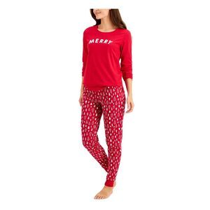 FAMILY PJs Womens Merry Red Long Sleeve Top Cuffed Pants Pajamas XXL
